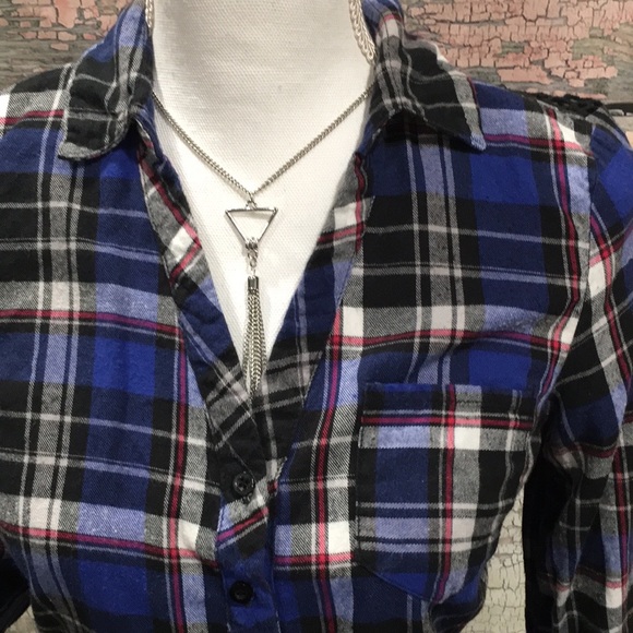 Bongo Blue and Black Flannel top Size small - Picture 2 of 9
